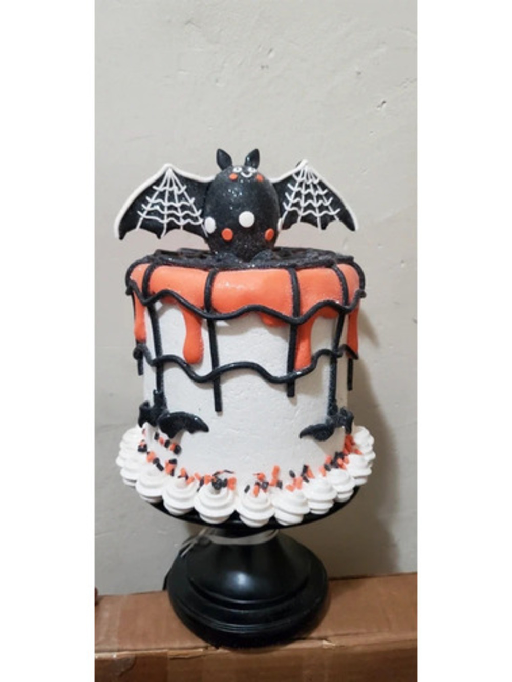 Sweet Treats Halloween Bat Cake Figurine Freestanding Decor Black Orange White